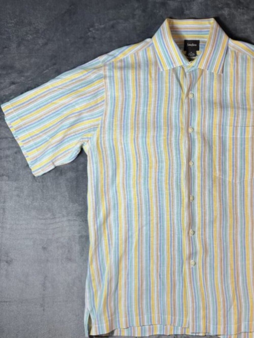 Neiman Marcus Collection 100% Linen Shirt Men’s Sz M Striped Multicolor EUC